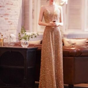 Elegant golden dress for rent