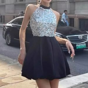 Silver top with black skirt