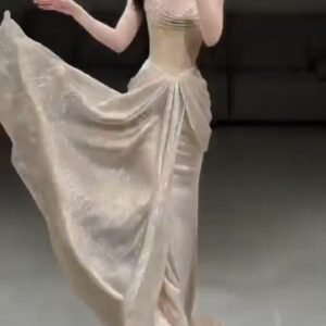 Gold Glitter Draped Cowl Corset Evening Gown