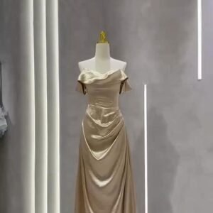 Champagne Gold Off-Shoulder Cowl Drape Corset Evening Gown
