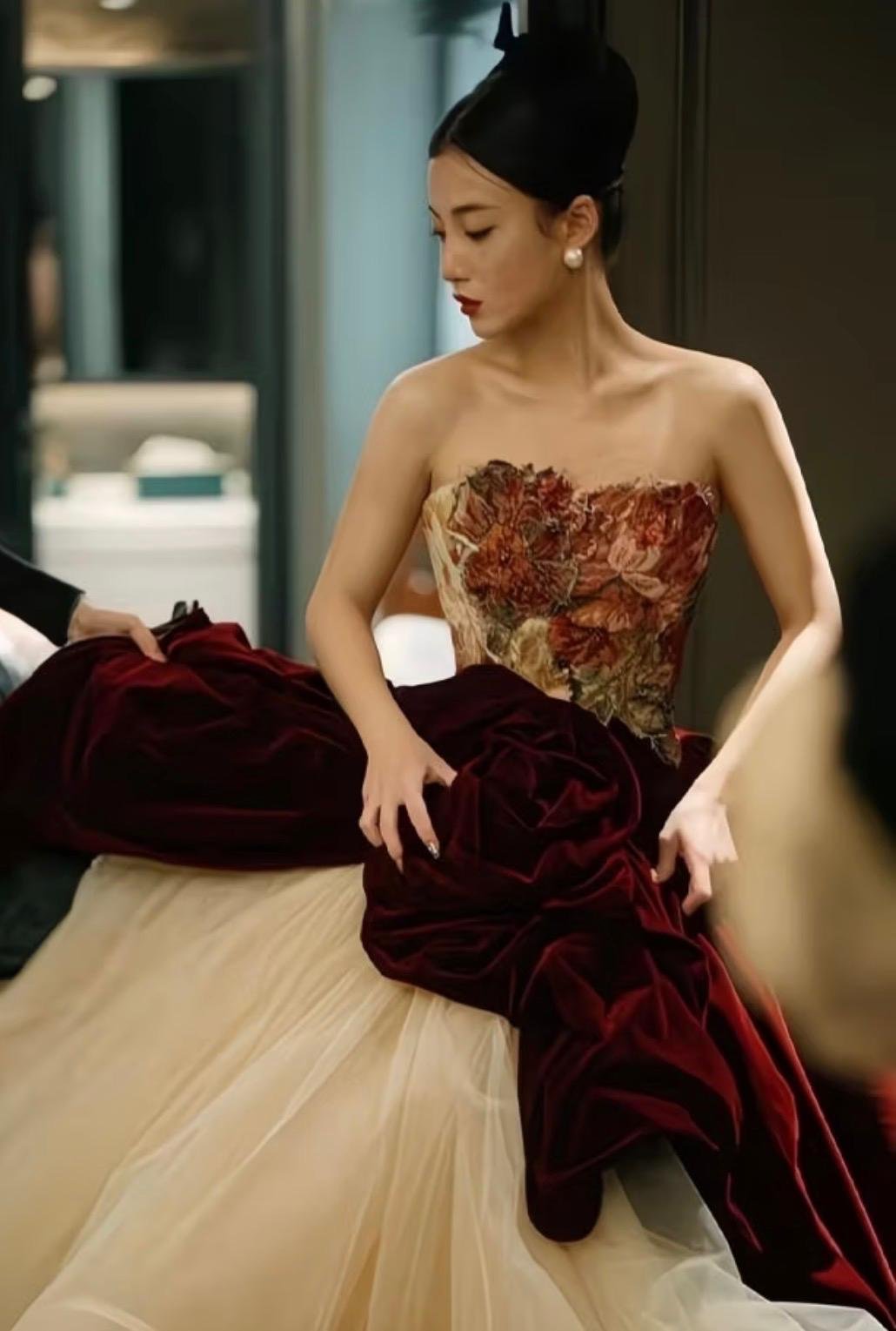 Burgundy Rose & Champagne Ball Gown