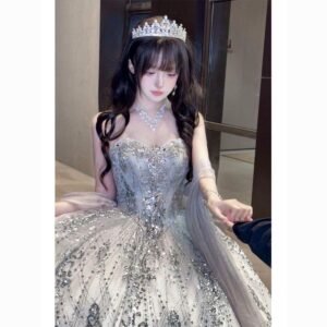 Silver Sparkle Ball Gown with Back Bow