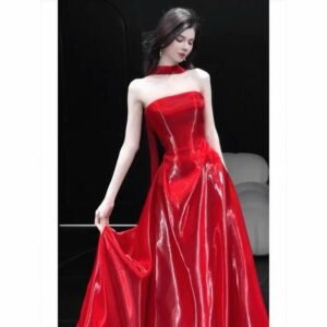 Glamorous Red Satin Ball Gown