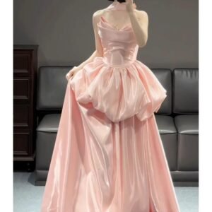 Elegant Blush Pink Satin Ball Gown