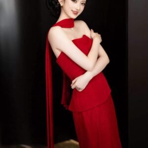 Elegant Red Strapless Evening Gown