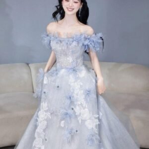 Elegant Powder Blue Floral Gown