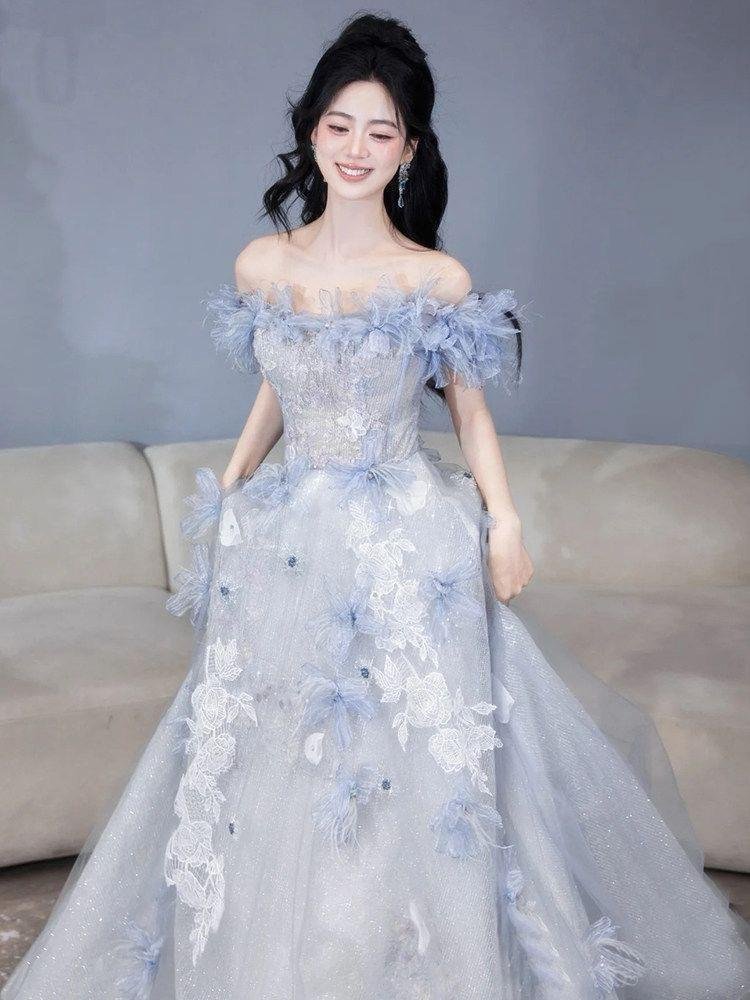 Elegant Powder Blue Floral Gown