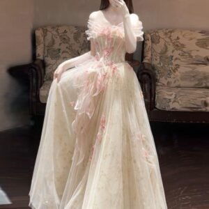 Elegant Ivory Floral Ball Gown