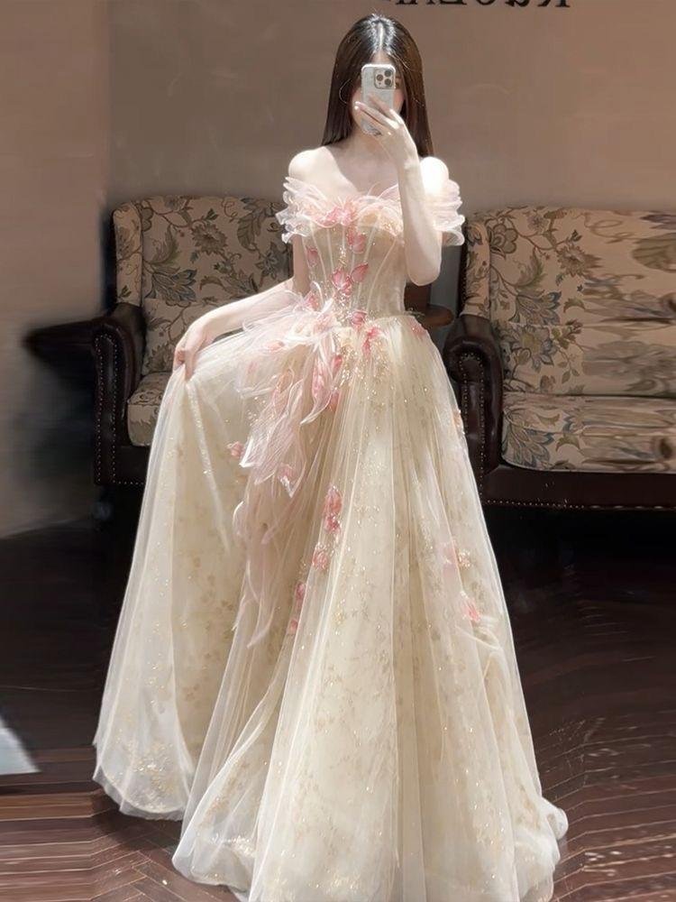 Elegant Ivory Floral Ball Gown